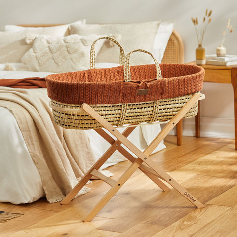 Little Green Sheep Natural Knitted Moses Basket - Terracotta