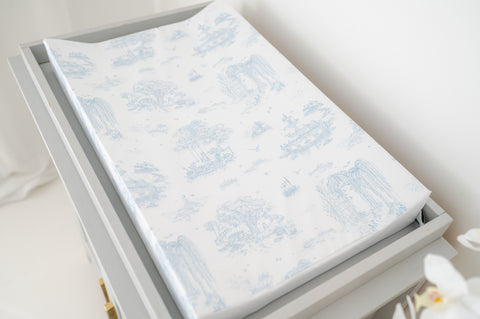 The Gilded Bird Luxury Changing Mat - Spring Toile Blue