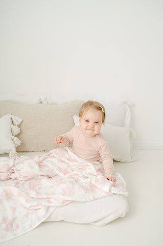 The Gilded Bird Bamboo Baby Blanket - Spring Toile Pink