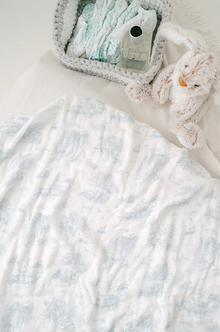 The Gilded Bird Bamboo Baby Blanket - Spring Toile Blue