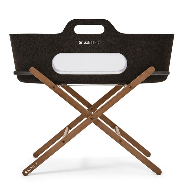 SnuzBaskit Graphite Moses Basket and Walnut Stand