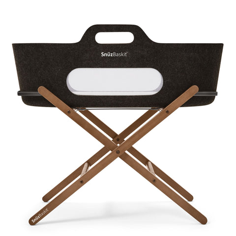 SnuzBaskit Graphite Moses Basket and Walnut Stand