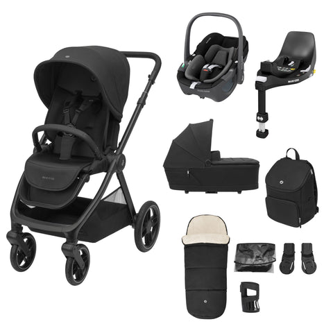 Maxi Cosi Oxford 9 Piece Complete Travel System Bundle - Twillic Black