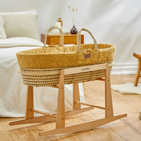 Little Green Sheep Natural Quilted Moses Basket - Honey Rice