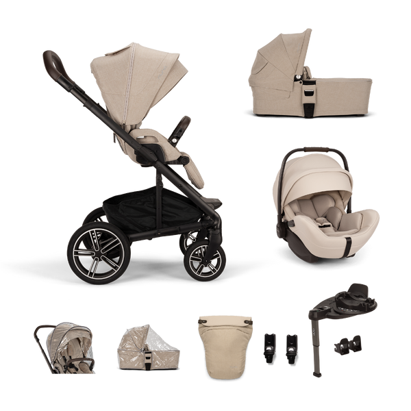 Nuna Mixx Next/Arra Flex Complete Travel System and Accessory Bundle - Biscotti