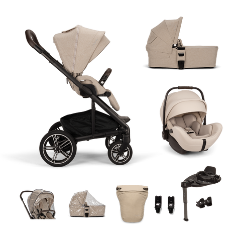 Nuna Mixx Next, Arra Flex and Base Curv Travel System Bundle - Biscotti