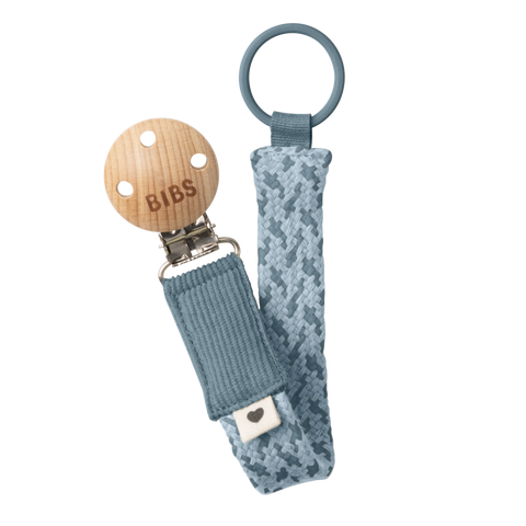 BIBS Braided Pacifier Clip - Petrol/Baby Blue