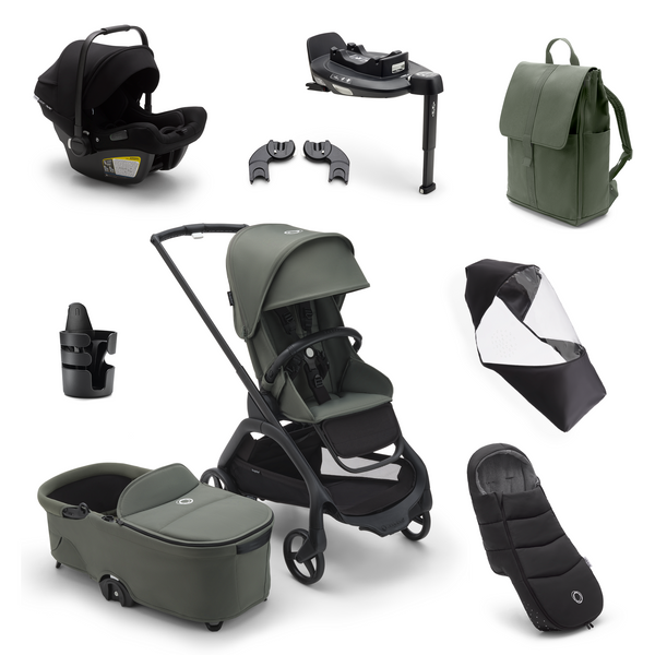 Bugaboo Dragonfly Ultimate Newborn Bundle - Black/Forest Green Complete