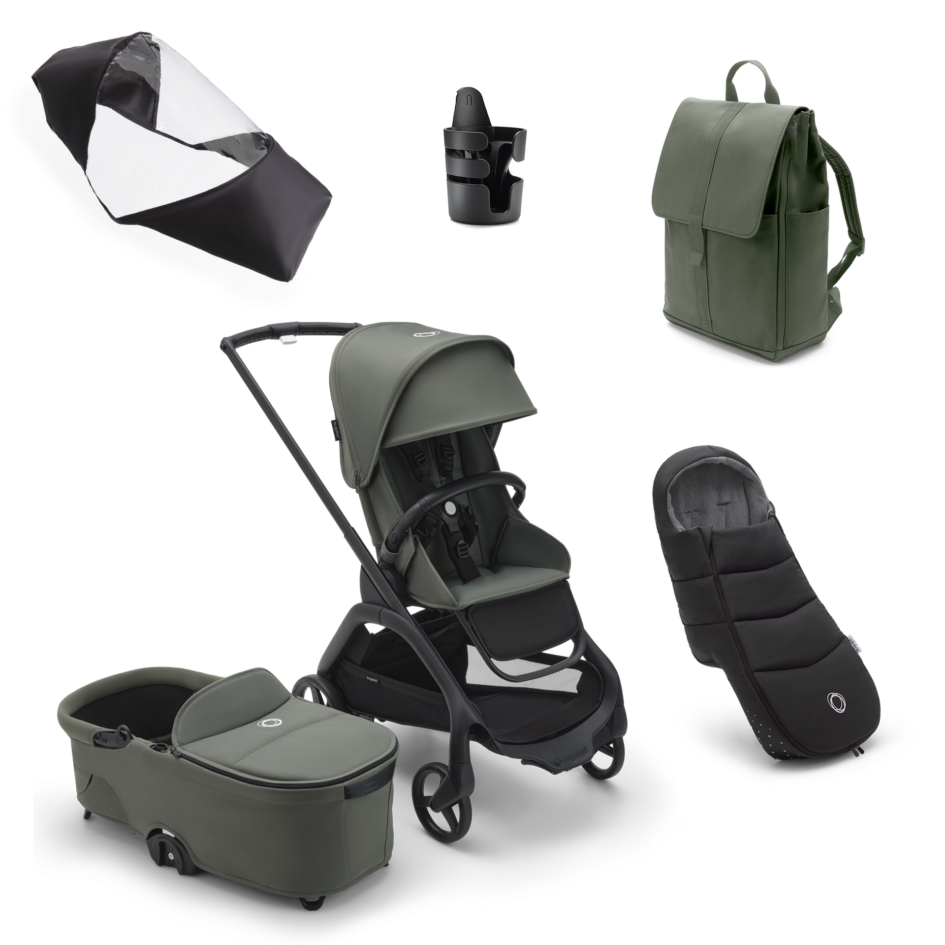 Bugaboo Dragonfly Essential Pushchair Bundle Black/Forest Green