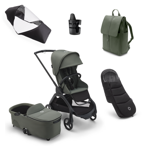 Bugaboo Dragonfly Essential Pushchair Bundle - Black/Forest Green Complete