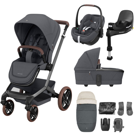 Maxi Cosi Fame 9 Piece Premium Travel System Bundle - Twillic Graphite