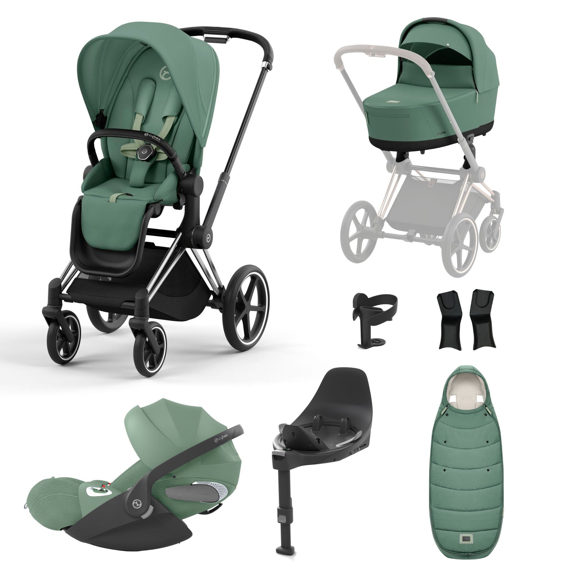 Cybex Priam Travel System Bundle Chrome Black/Leaf Green