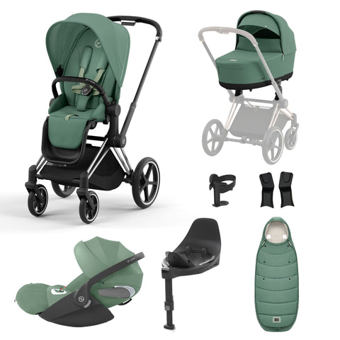 Cybex Priam Travel System Bundle - Chrome Black/Leaf Green