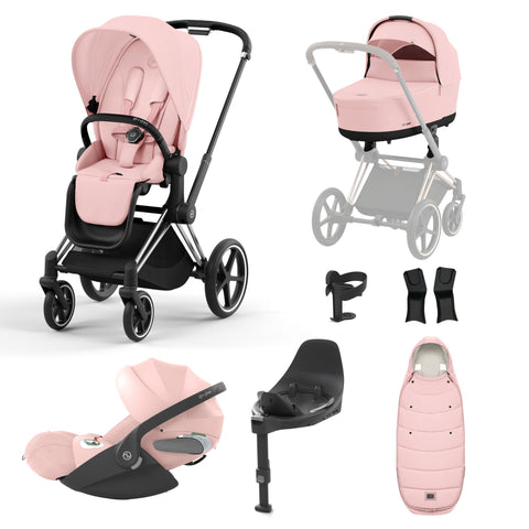 Cybex Priam Travel System Bundle - Chrome Black/Peach Pink