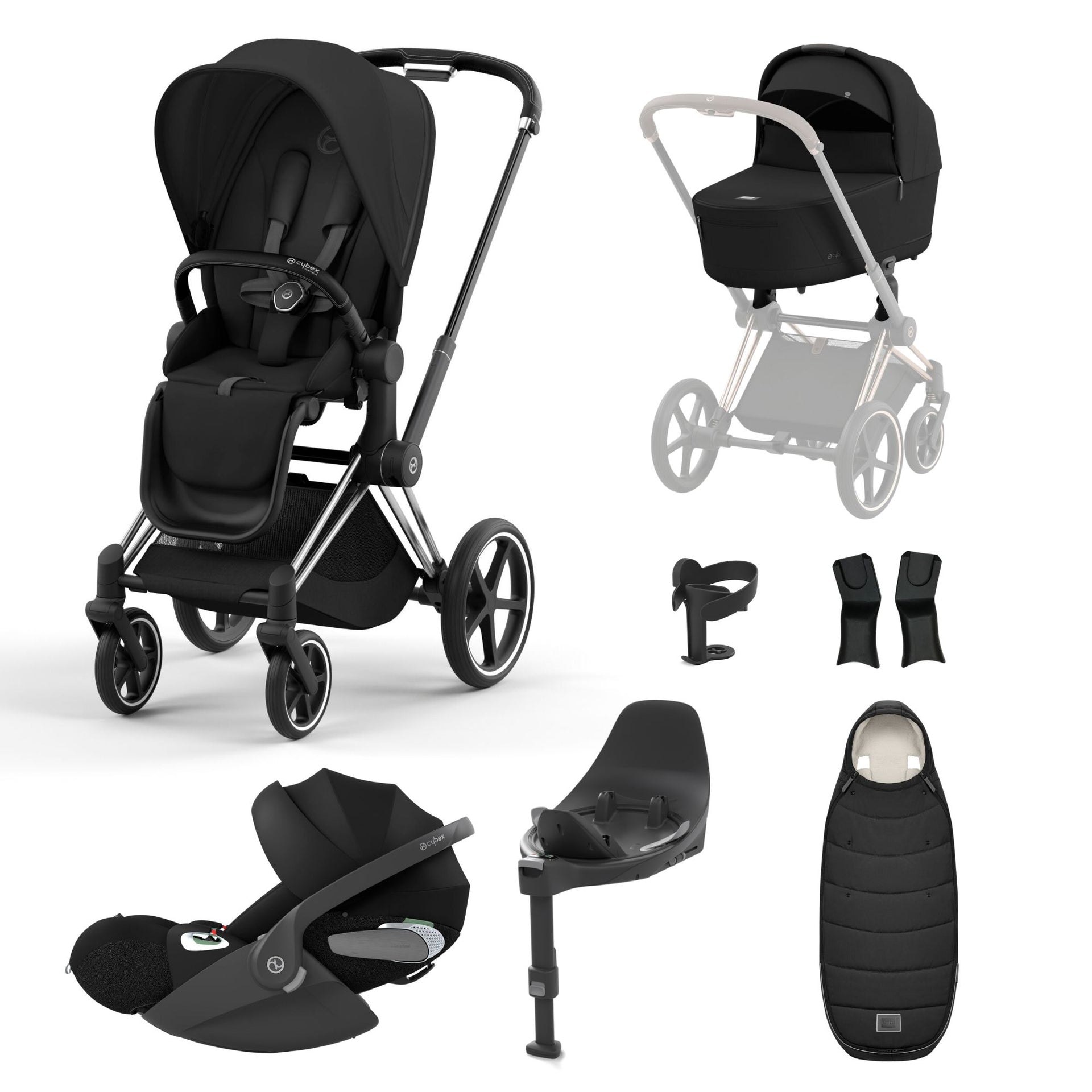 Baby Pram All Black Pram Travel System Cybex Priam Travel System Bundle  Matt Black/Sepia Black