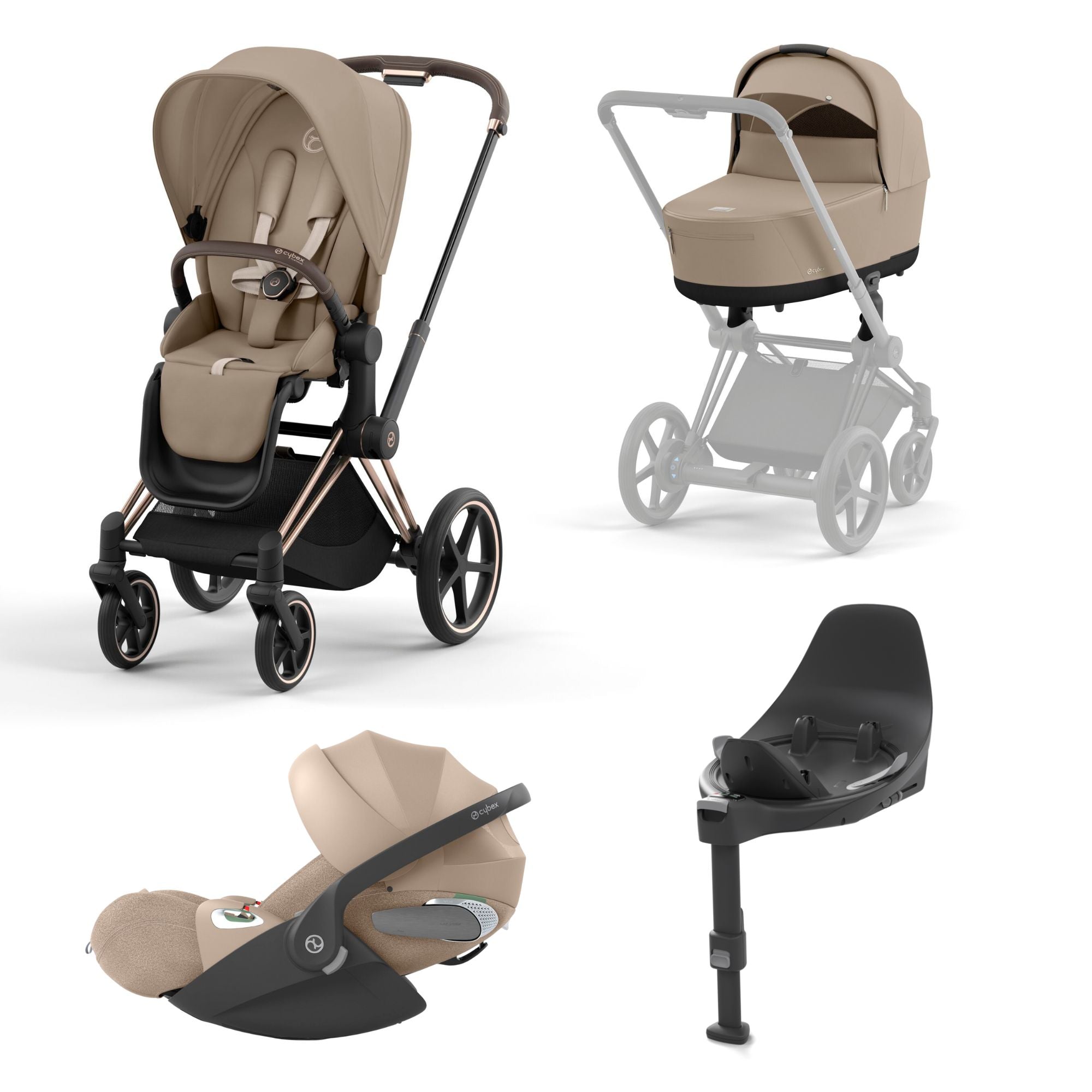 Cybex Priam Travel System Bundle Rose Gold Cozy Beige Bumpstart Babyshop