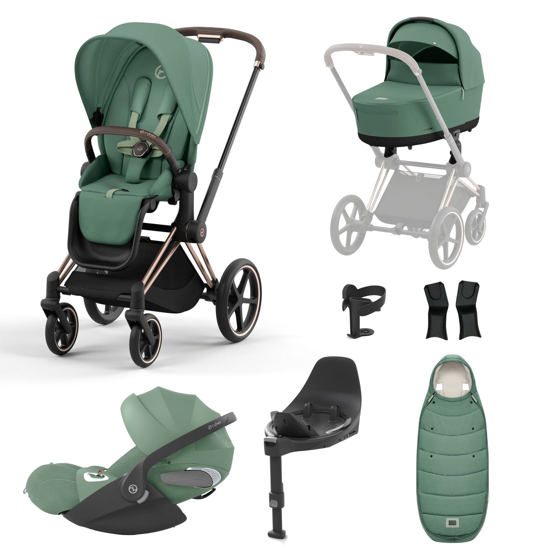 Cybex Priam Travel System Bundle Rose Gold/Leaf Green