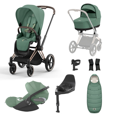 Cybex Priam Travel System Bundle - Rose Gold/Leaf Green