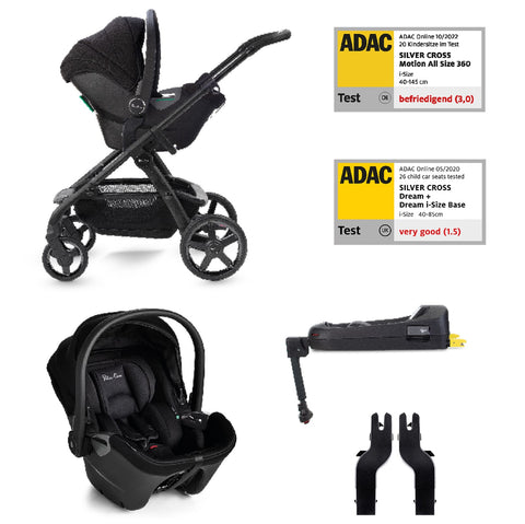 Silver Cross Wave 3 Single to Double Travel System Bundle (14 Piece) - Onyx (EX-DISPLAY)