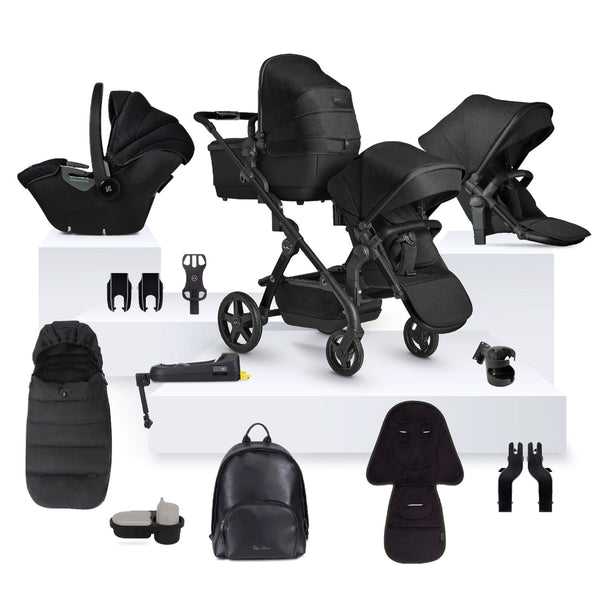 Silver Cross Wave 3 Single to Double Travel System Ultimate Bundle (20 Piece) - Onyx