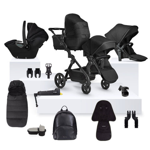 Silver Cross Wave 3 Single to Double Travel System Ultimate Bundle (20 Piece) - Onyx