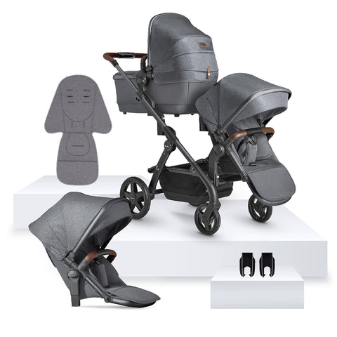 Silver Cross Wave 3 Single to Double Pram Bundle (12 Piece) - Lunar