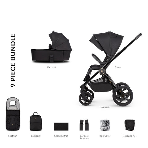 Venicci Upline 2 Pram and Accessory Bundle - All Black