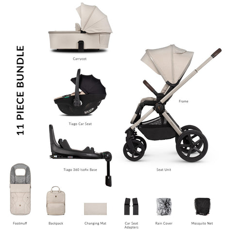 Venicci Upline 2 Complete Pram, Accessory and Travel System Bundle - Stone Beige