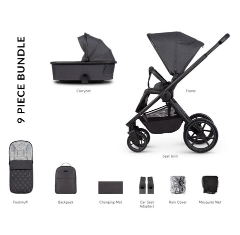 Venicci Tinum Edge 9 Piece Pram & Accessory Bundle - Charcoal