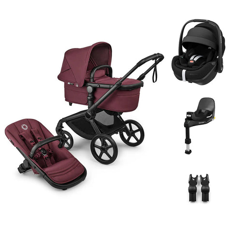 Bugaboo Fox 5 Renew & Maxi Cosi Pebble 360 Pro V2 Travel System - Black/Dark Cherry