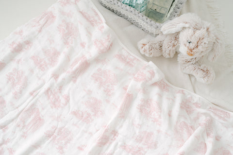 The Gilded Bird Bamboo Baby Blanket - Spring Toile Pink