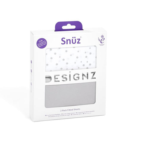 Snuz Crib Set of 2 Fitted Sheets - Grey Spots