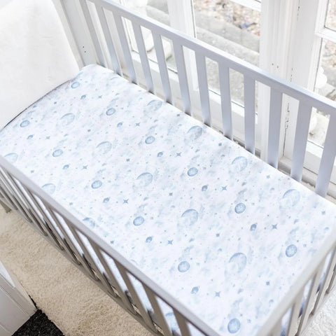 The Gilded Bird Cot/Cotbed Organic Cotton Fitted Sheet - Night Sky Grey