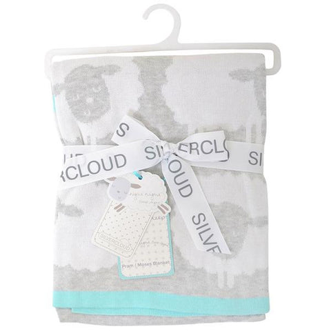 Silver Cloud Counting Sheep Knitted Pram/Moses Blanket