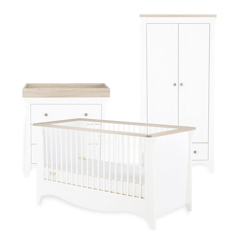 CuddleCo Clara 3 Piece Nursery Furniture Set - White & Driftwood Ash